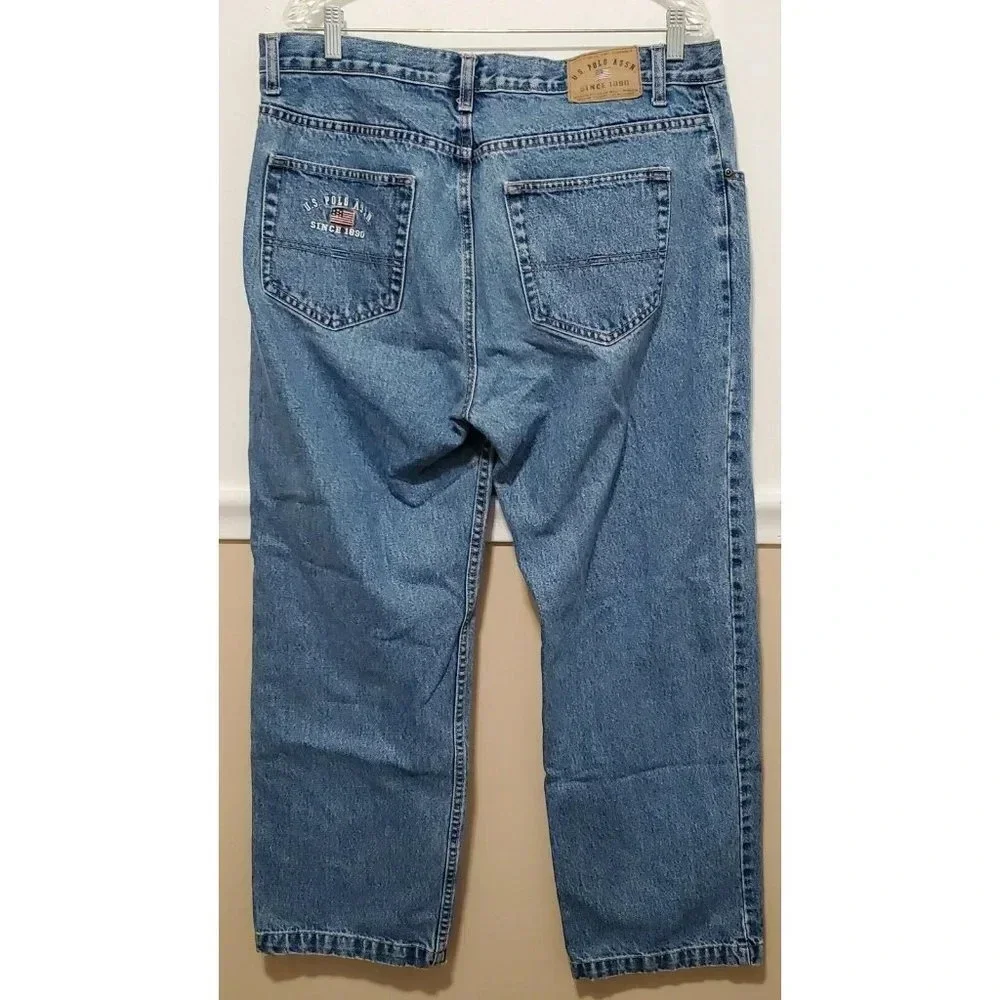 VTG U.S. Polo Assn Men Blue Relax Fit Loose Fit Logo Straight Jeans